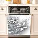 Magnetic Dishwasher Cover, Floral Faux Silver Embossed Metal Kitchen Decor | 23x26 Inch Dishwasher Refrigerator Protection Magnetic Kitchen Art Decoration, 23x25.5 Inches