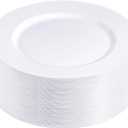 N9R 100PCS White Plastic Plates, 10.25inch Heavy Duty Plastic Disposable Plates, Premium Elegant Dinner Plates for Party