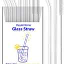 HeykirHome 6-Pack Reusable Glass Straw-Transparent,Size 8''x10 MM,Including 3 Straight and 3 Bent with 2 Cleaning Brush- Perfect For Smoothies, Tea, Juice-Clear