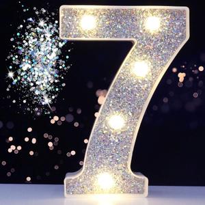 Pooqla Marquee Light up Numbers, Lighted Numbers for 7th Birthday Decorations, Night Light Battery Powered for Silver Party Decorations, Gift for Boys Girls Christmas Wedding Home Room Decoration