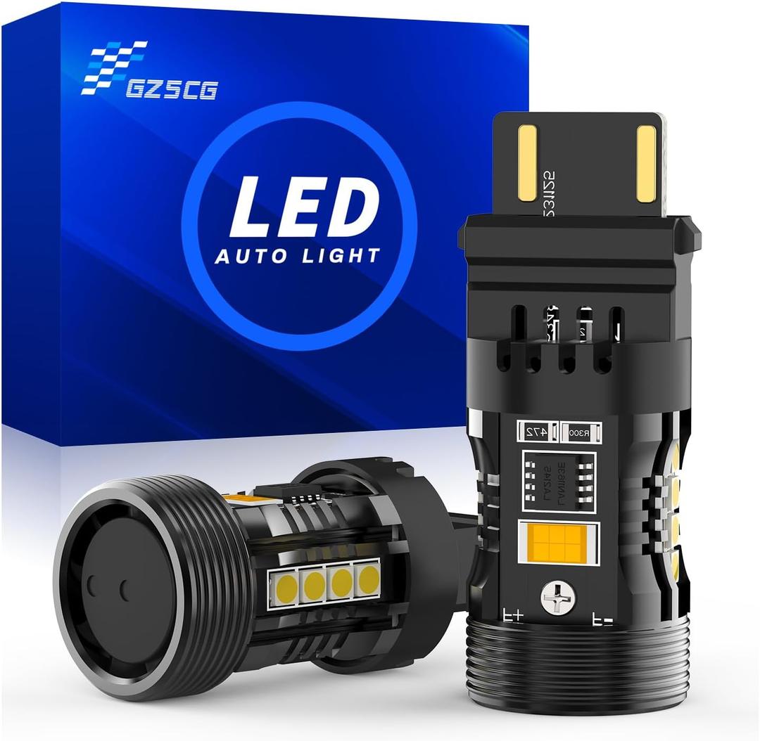 3157 Switchback Led Bulbs Canbus Error Free Amber White Anti Hyper Flash 12V 28W 2000Lumen with Turbo Fan for Turn Signal DRL Parking Lights, Standard Socket, 2Pcs