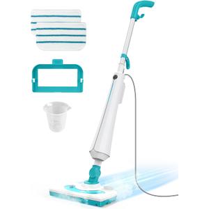 Professional Steam Mop Cleaner, 1300W Floor Steamer with Detergent Chamber, 25S Heat Up, Lightweight Steamer for Cleaning with 2 Washable Pads, Safe for Tiles, Upholstery, Carpet, Hardwood, Teal