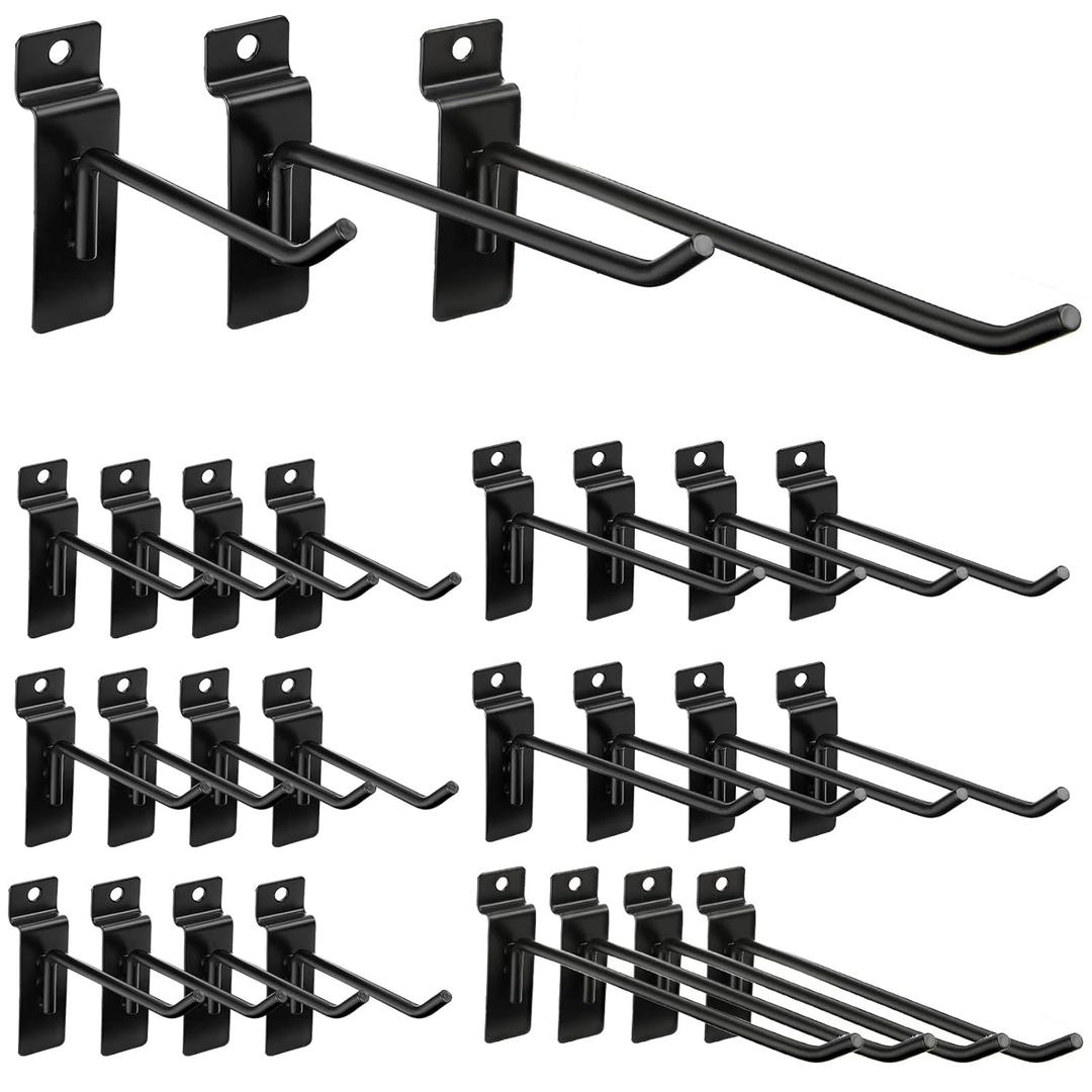 Ferraycle Slatwall Hooks 24 Pcs 4/6/8 Inch Slatwall Accessories Slat Wall Shelf Brackets Slat Wall Hanging Panel Hook Heavy Duty Pegboard Gridwall Display(Black)