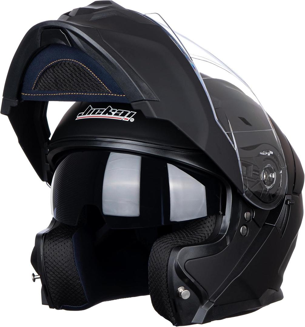Full Face Motorcycle Helmet Dual Visor Sun Shield Flip up Modular Motocross DOT Approved Helmets (Matte Black, M)