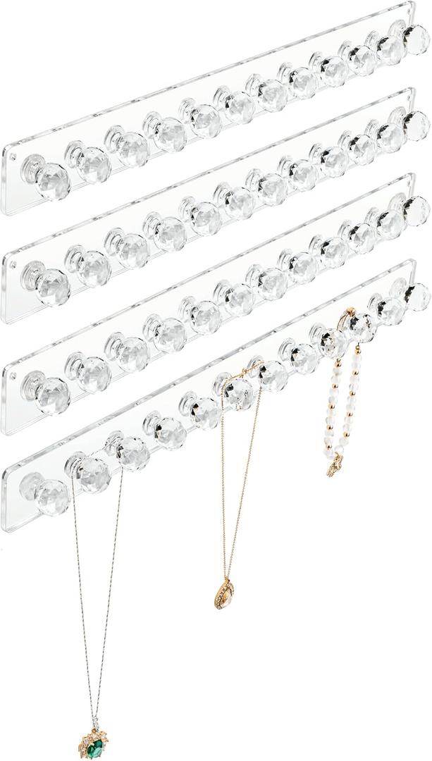 Heesch Necklace Hanger, Acrylic Necklace Organizer Wall Mount Necklace Holder, Jewelry Hooks for Necklaces, Bracelets, Chains (4-pack Clear)