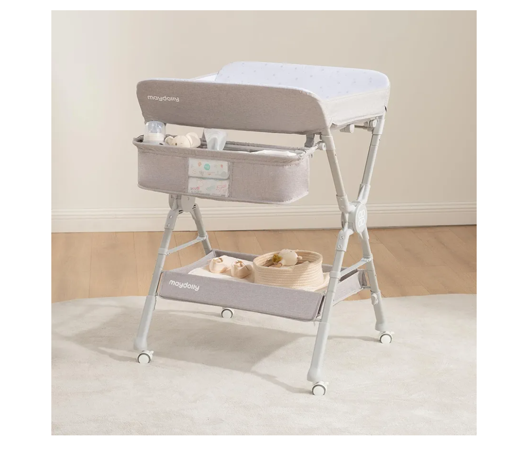 Maydolly Changing Table，Portable Diaper Changing Station, Foldable Baby Changing Table,Compact Nursery Diaper Changing Table for Baby，Adjustable Height，Mobile on Wheels (Grey)
