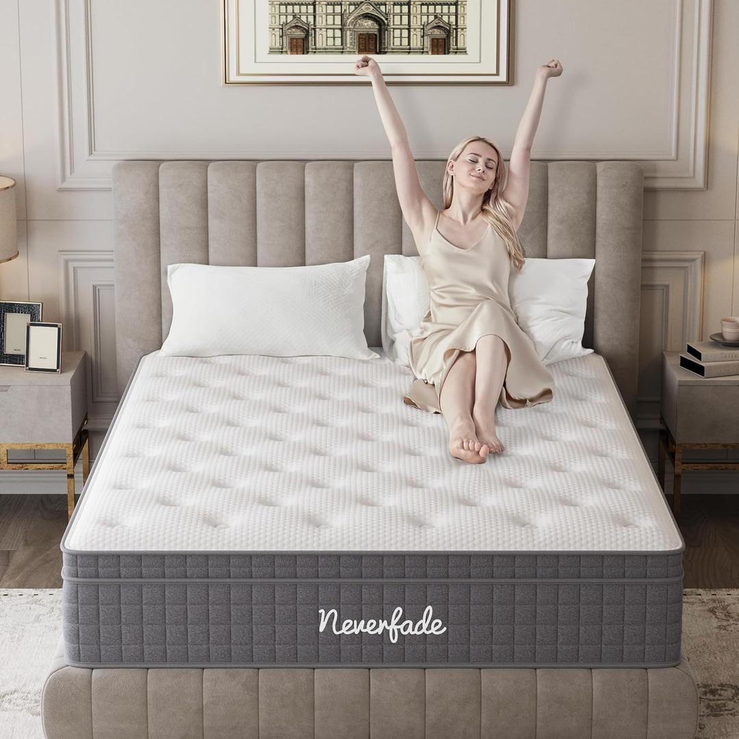 Neverfade 12 Inch Queen Mattress, Medium Firm Gel Memory Foam Hybrid Mattress, for Back Pain Relief, Pressure Relief for Side Sleepers
