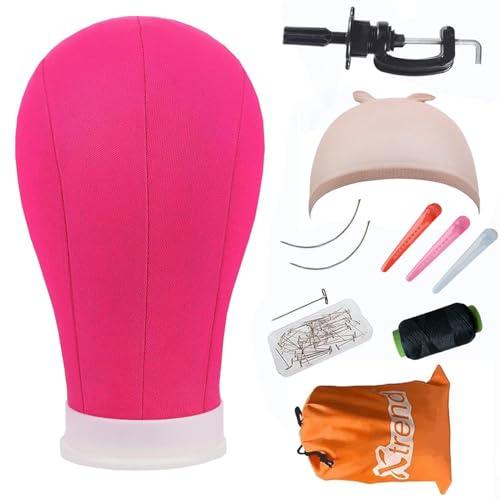 XTREND 22Inch Canvas Block Head for Making Head Weft/Wig/Hair Extension Making Display Styling Mannequin Head with Stand Set Manikin Canvas Head Hair Accessories