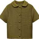 Tanming Womens Cardigan Sweaters Soft Chunky Knit Top Short Sleeve Button Loose Outerwear Sweater (Large, Olive Green)