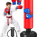 Inflatable Punching Bag for Kids: Qoosea 48 Inches Kids Punching Bags with Boxing Gloves & Air,Pump Blue Dinosaur Design Gift for Toddler & Kid Ages 3-10,Easy to Inflate,Durable Safe Punch Bag (Red)