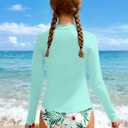 Girls Rash Guard Swimsuit Half-Zip Long Sleeve Modest Bathing Suit with Chest Padding 2Pcs Teen Girl Swimwear UPF 50+ (Blue, S)