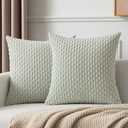 Kevin Textile 2 Packs Light Green Decorative Throw Pillow Covers 18x18 Inch for Living Room Couch Bed Spring Sofa Soft Striped Corduroy Square Cushion Case 45x45 cm Rustic Farmhouse Boho Home Decor