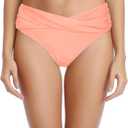 Tempt Me Women Light Pink Twist Bikini Bottom Moderate High Cut Bathing Suit Bottoms Ruched Swimsuit Bottom, Medium