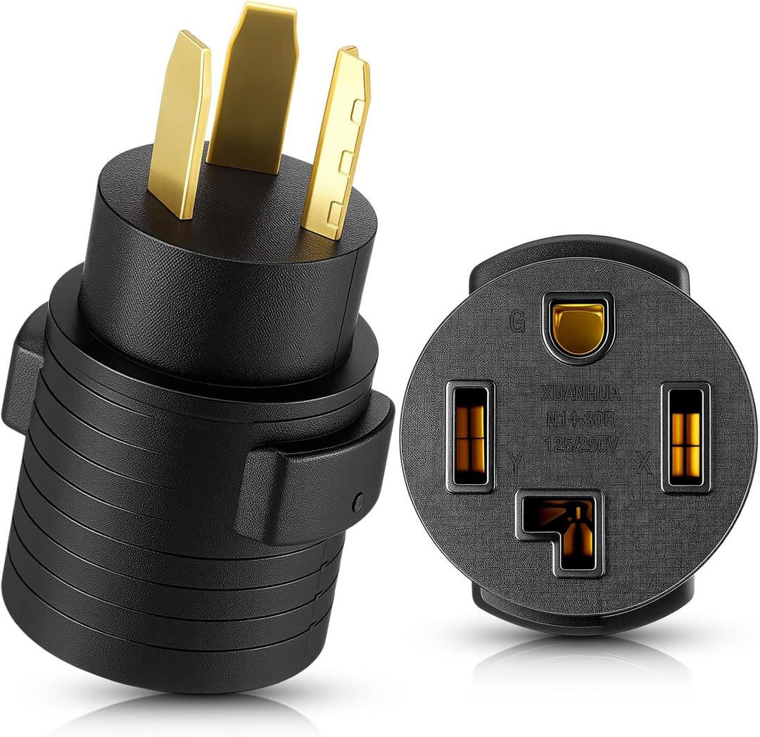 Tellegloww Dryer Adapter Compatible with NEMA 10-30P to 14-30R 3 prong to 4 prong Dryer Adapter Convert 10-30P Plug to 14-30R Receptacle, 220V 30 Amp 4P Newer Dryer to 3P Older House Adapter