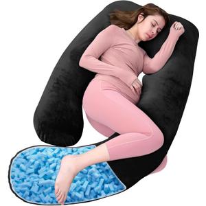 Shredded Memory Foam Body Pillow, Pregnancy Pillows for Sleeping, Maternity Pillow for Pregnant Women, Memory Foam Filling U Shaped Body Pillow with Velvet Cover (Black, 60 inch)