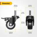 HOLKIE Stem Caster Wheels 2 inch Total Locking Casters Set of 4, Threaded Stem 3/8" -16 x 1 (Diameter 3/8", Length 1") Swivel Heavy Duty Castors Black 8 Pack