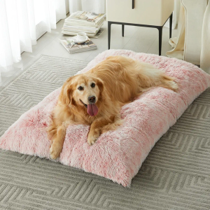 BFPETHOME Dog Beds for Large Dogs, Plush Kennel Pad - Fluffy Cozy &Ease Anxiety, Washable Dog Mats with Anti-Slip, 42 (41 x 27 inch), Pink