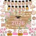 HunnmingRe 34 Pcs Pink Floral Graduation Decorations Set Class of 2026 Backdrop Congrats Grad Banner Balloons Streamers Kit Party Supplies for High School College Celebrations