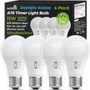 Timer Light Bulb, A19 Equivalent 100W LED Bulb, 12/6/3H Built-in Automatic Timer, 11W 5000K Daylight, 1200LM, E26 Base, Non-Dimmable, Auto On/Off for Outdoor & Indoor Security, 4 Pack
