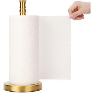 Paper Towel Holder Countertop, Weighted Base for One-Handed Tear, Free Standing Paper Towel Holder Stand, Stainless Steel Paper Towel Dispenser for Kitchen Countertop (Brushed Gold)