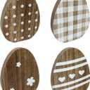 4 Pcs Boho Easter Decor Wood Egg Farmhouse Table Centerpiece Tiered Tray Decorations - 3.1x3.9 Inch Wooden Egg Signs for Shelf Mantel Tabletop Spring Home Decor