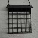Suet Cake Bird Feeder Outdoor Hanging Metal Wire Wild Bird Feeder Fat Ball Food Feeder with Metal Roof and Platform Outside Cake Suet Feeder Rainproof (Black)
