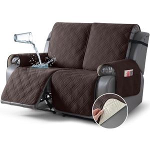 TAOCOCO 100% Waterproof Loveseat Recliner Cover, Non Slip Split Loveseat Covers for Reclining Sofa with Elastic Straps, Washable Recliner Chair/Furniture Protector for Pets (2 Seater, Chocolate)