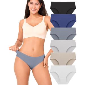 BAMBOO COOL Women's No Show Bikini Seamless Underwear for Women Low Waisted Non-marking Stretch Panties Full Coverage6 Pack (X-Large)