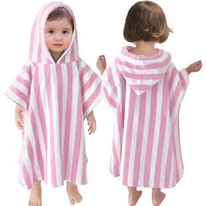 VOOVA & MOVAS Toddler Towels with Hood, Oversized (2-4Years,21"X21") Made from 100% Soft Cotton,Absorbent Hooded Poncho Towel for Baby Girls,Perfect for Pool | Swimming | Bath | Beach,Pink Stripe