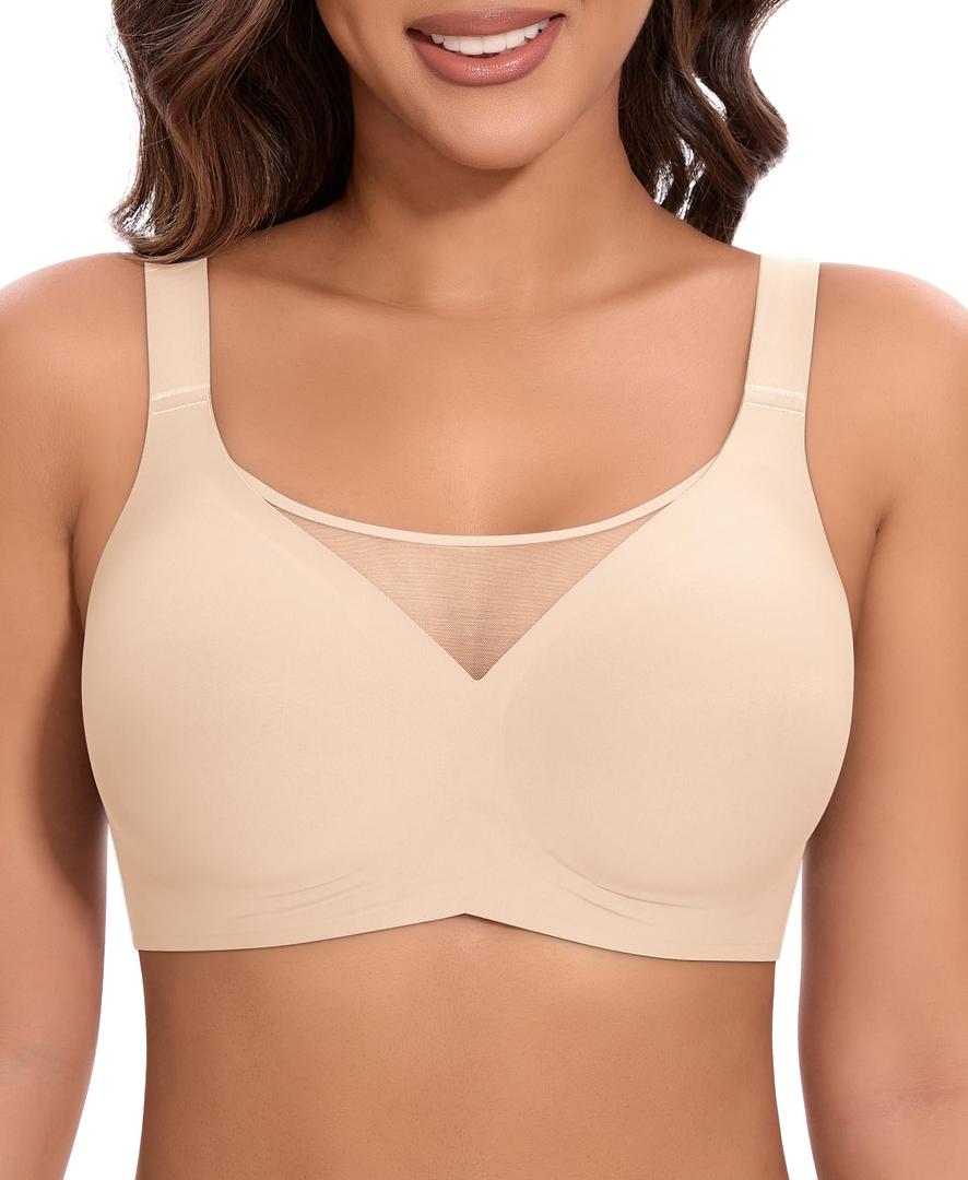 WirelessBrasfor Women Seamless Mesh Push Up No Underwire Plus Size Soft Comfortable Sleep Everyday Brattlets with Extender(Nude,M) (M)