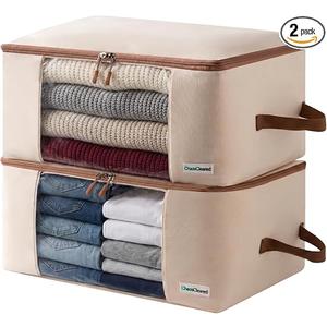 Chaos Cleared Canvas Storage Bags Designer Organizer for Clothing 2 Pack – Clothes Organizers for sweaters, clothing, garment, bedding, quilt, linens, large bag with zip & window, mothproof
Visit the Chaos Cleared Store