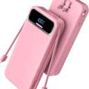 Portable Charger Power Bank with Built in Cables and AC Wall Plug,PD20W&SCP22.5W USB-C Super Fast Charging,20000mAh Travel Phone Charging,LED Display Battery Pack Compatible All iPhone Samsung etc (Pink)