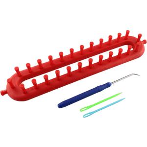 JCBIZ Rectangle Knitting Looms Plastic Weaving Looms Set Scarf Hats DIY Crocheting Handmade Craft Kit with a Crochet Hook and Needle for Knitting Lovers, 26 cm (Red)
