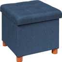 B FSOBEIIALEO Storage Ottoman with Tray, Foot Stools and Ottomans with Legs, Storage Cube Seat Linen Blue 15" (Medium)