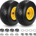 2 Pcs 15x6.00-6 Flat Free Lawn Mower Tire and Wheel, with 3" Centered Hub and 3/4" & 5/8" Bearings, 15x6-6nhs Solid Tire, Compatible with John Deere Riding Mower and Lawn Tractor Front Tires