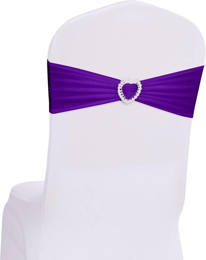 Howhic Pack of 120 Spandex Chair Sashes Bows Stretch Chair Cover Band with Buckle Slider Universal Elastic Chair Ties for Wedding Banquet Party Event Decoration (Purple)
