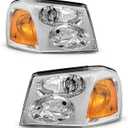 Headlight Assembly for Gmc 02 03 04 05 06 07 08 09 Envoy Headlight fit 2002-2009 Gmc Envoy Headlamp Amber Clear Lens Chrome Housing with Reflector Replacement Left + Right W/O Bulbs