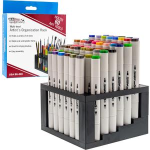 U.S. Art Supply 60 Slot Marker Organizer & Paint Brush Holder  Multi-Level Marker Storage, Pens, Brushes, Colored Pencils