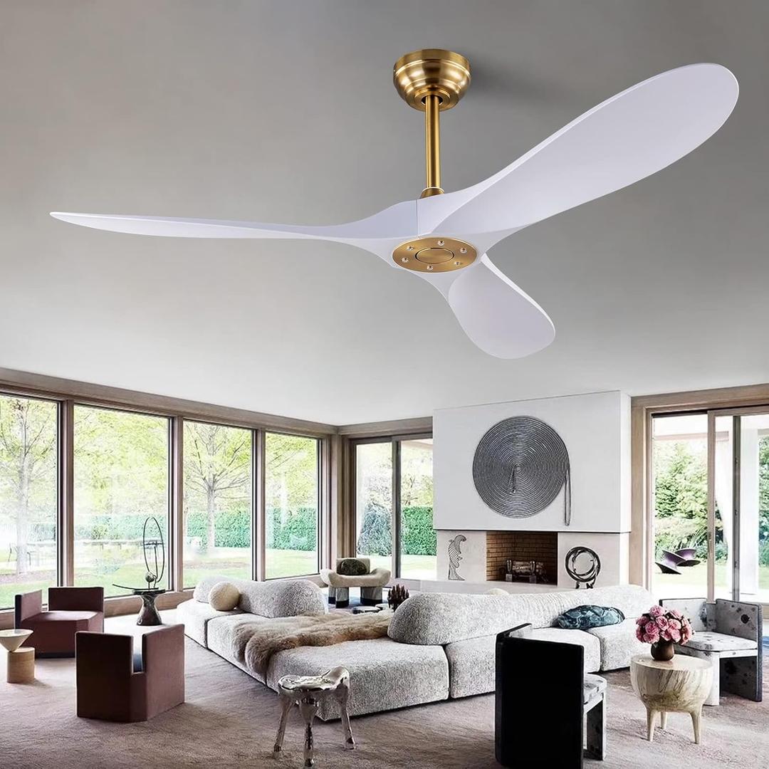 52" Ceiling Fan with Remote Control No Lights,Modern Reversible DC Motor Indoor Outdoor 3 Blades Ceiling Fans for Patio Bedroom Living Room(Gold+White)