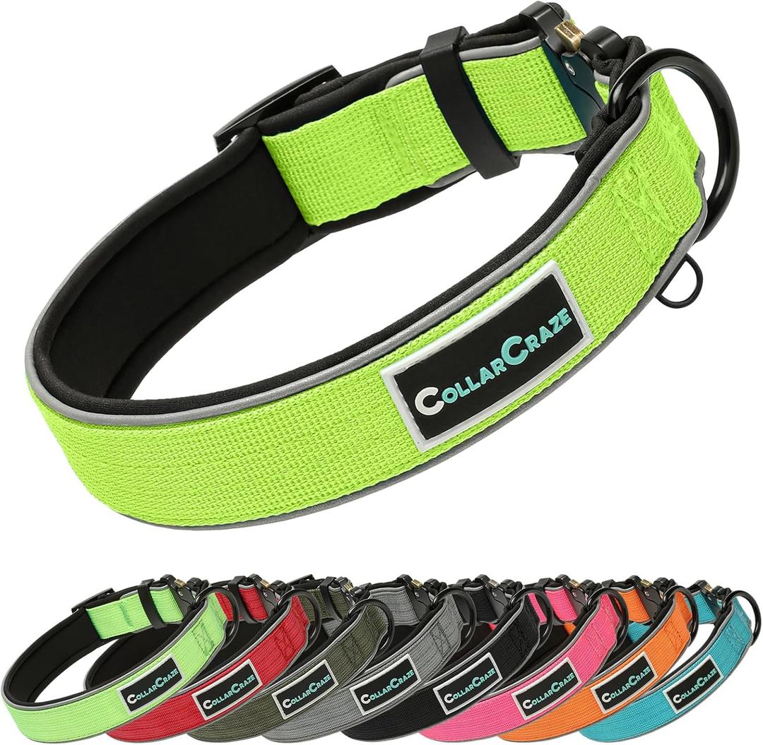 Dog Collar for Small Medium Large Dogs, Reflective, Adjustable Heavy Duty Dog Collar, Soft Neoprene Padded Comfortable for Walking (Green, M)