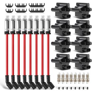 UF271 Ignition Coils Pack & Double Iridium Spark Plugs & 10.2MM Spark Plug Wires for Chevy Avalanche Express Tahoe Silverado Suburban 1500 2500 3500/GMC Savana Sierra Yukon/Hummer H2 OEM# C1208 D581