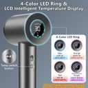 Hair Dryer, Negative Ionic Blow Dryer with 110,000 RPM Brushless Motor for Fast Drying, Professional High-Speed Hairdryer, Low Noise with LED Light Temp Display for Home, Travel, Salon (Dark Grey)