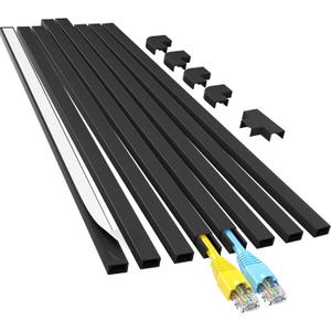 Yecaye Cord Hider, 113in Black Cord Covers for Wires on Wall, One-Cord Cord Organizer, Easy Install Cable Management Kit, Cable Cover Home Office, W0.59in H0.4in, Black