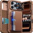 for iPhone 17 Pro Case Wallet, Built-in RFID Blocking Card Holder (4-5 Cards), Camera Control Button, Slide Camera Cover, Shockproof Rugged Silicone Phone Case for iPhone 17 Pro, Desert Gold