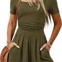PRETTYGARDEN Summer Rompers For Women 2026 Short Sleeve Shirt Knit Shorts One Piece Jumpsuit Casual Beach Vacation Clothes (Green, M)