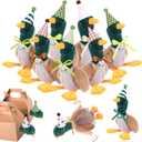 6 Set Mallard Duck Stuffed Animals One Lucky Duck First Birthday Decoration Fluffy Mallard Party Favors with Hat Card Ribbon Cute Green Doll Gifts Bulk for Baby Shower Birthday Party