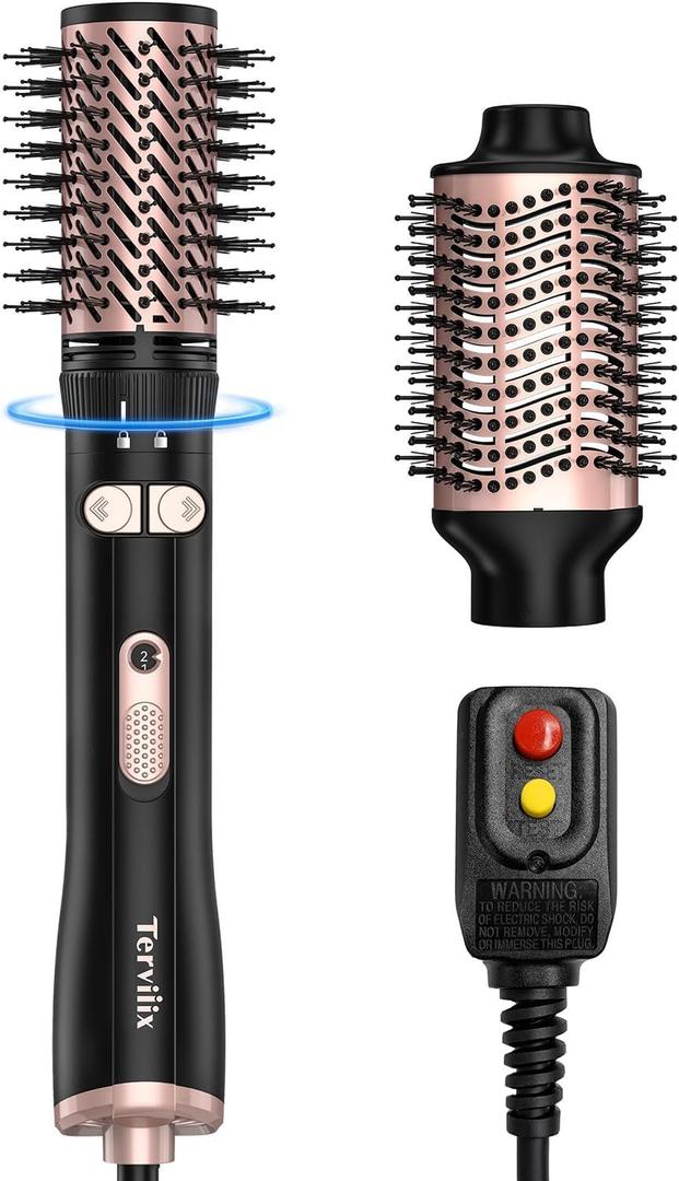 Terviiix 2-in-1 Hot Air Brush Set | 2'' Rotating Blow Dryer Brush for Smooth, Frizz-Free Salon Blowout | 3'' Oval Hair Dryer Brush Volumizer (Non-Rotating), Easy to Clean Detachable Design, 1000W