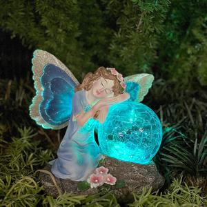 Fairy Garden Statue Solar Garden Decor Fairy Statue Outdoor with Glass Ball Waterproof Outdoor DecorSuitable for Yard, Lawn Ideal for Holiday GivingBlue