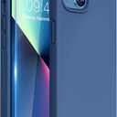 Miracase Designed for iPhone 13 Case, with Tempered Glass Screen Protector, [Soft Anti-Scratch Microfiber Lining], Shockproof Liquid Silicone Rubber Phone Case Cover for 13 6.1 inch, Glass Blue