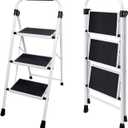 Sweetcrispy 3 Step Ladder, 330lbs Folding Step Stool with Anti-Slip Pedal | Lightweight Portable Stepping Stool with Sturdy Ladder, Convenient Handrail, for Kitchen, Garage & Outdoor Use, Black
